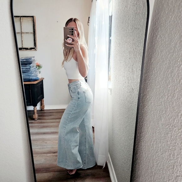 Risen HR Tummy Control Light Wash Wide Leg Palazzo Denim Jeans Various NEW - Picture 7 of 11